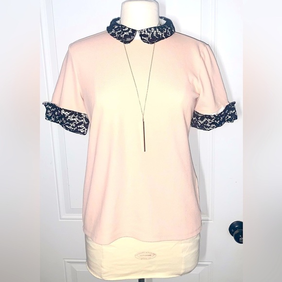 Karl Lagerfeld Tops - Karl Lagerfeld Paris Black Lace Collar Blouse women’s Small